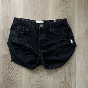 One Teaspoon Black Distressed Denim Cutoff Shorts